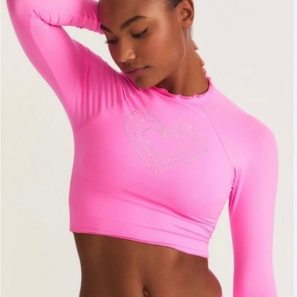 LoveShackFancy X Hurley rhinestone hot pink long sleeve rash guard - Picture 8 of 8